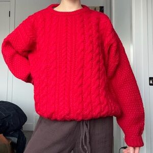 Red Wool Fisherman Aran Sweater